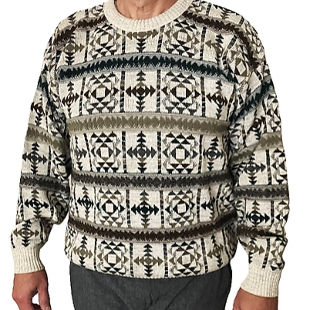 St. John’s Bay Men's Crewneck Sweater, Long Sleeve, Southwestern Pattern, Large